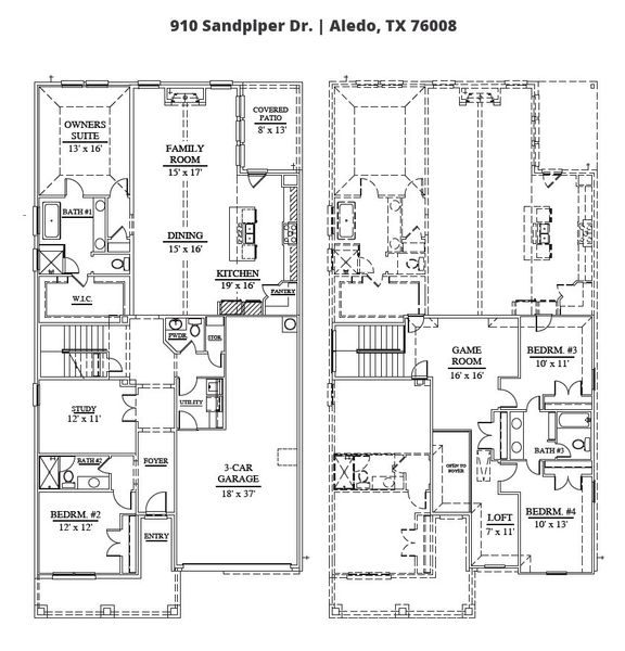2D floor plan layout of this home in Parks of Aledo, Aledo, TX (Image 5).