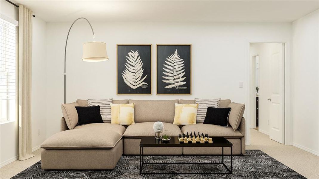 Carpeted living room with baseboards Carpeted living room with baseboards