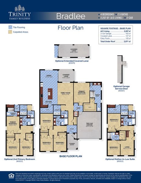 2D floor plan layout for the Bradlee by Trinity Family Builders in Taylor Ridge, Deland, FL (Image 5).