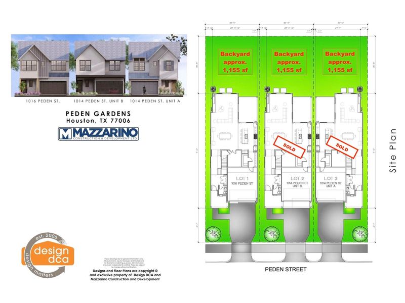 Please be aware that these plans are the property of the architect/builder designer that designed them not DUX Realty, Mazzarino Construction or 1014 PEDEN LLC and are protected from reproduction and sharing under copyright law. These drawing are for general information only. Measurements, square footages and features are for illustrative marketing purposes. All information should be independently verified. Plans are subject to change without notification.