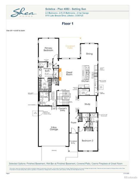 2D floor plan layout of this home in Horizon at Solstice, Littleton, CO (Image 3).