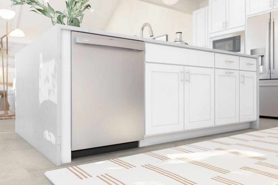 Kitchen with white cabinets and stainless steel appliances