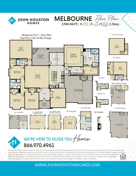 2D floor plan layout for the Melbourne by John Houston Homes in Cunningham Estates Ph. 2, Waxahachie, TX (Image 3).