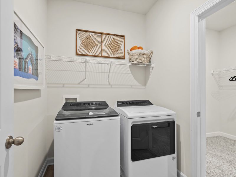 The second-story loft features a convenient second-story laundry.