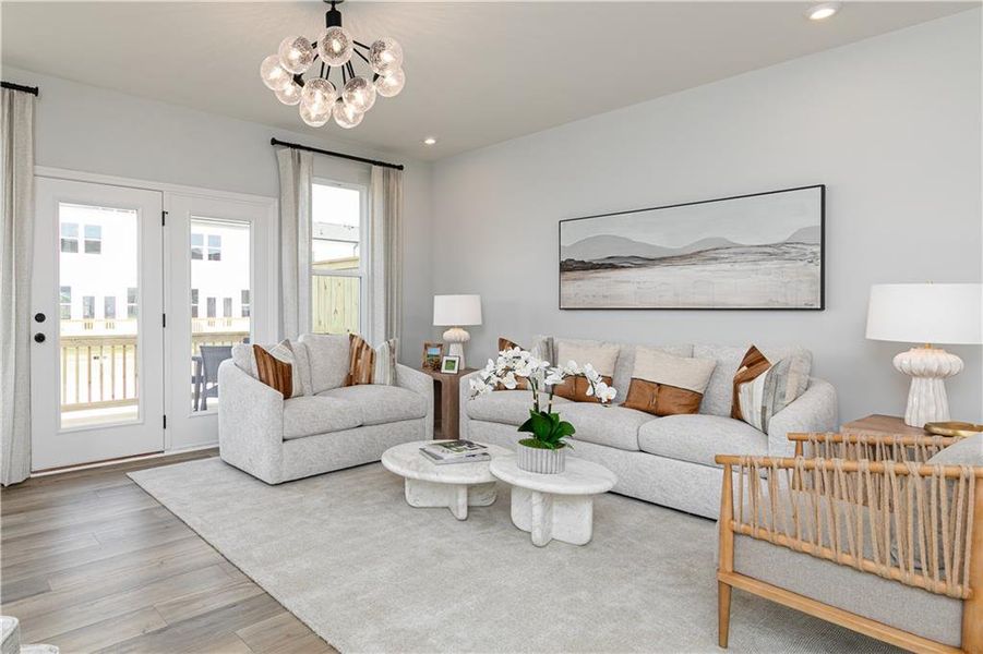 Furnished interior view inside a new home in The Beacon at Old Peachtree Townhomes, Lawrenceville (Image 6). Furnished interior view inside a new home in The Beacon at Old Peachtree Townhomes, Lawrenceville (Image 6).
