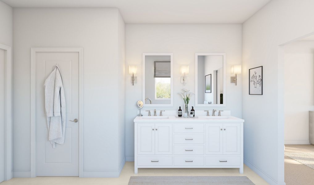 Primary bath with freestanding vanity