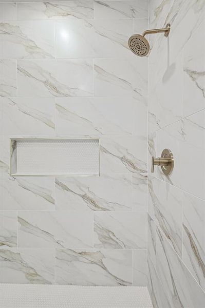 Interior details featuring a tile shower