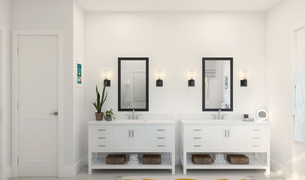 Freestanding vanities in primary bath Freestanding vanities in primary bath