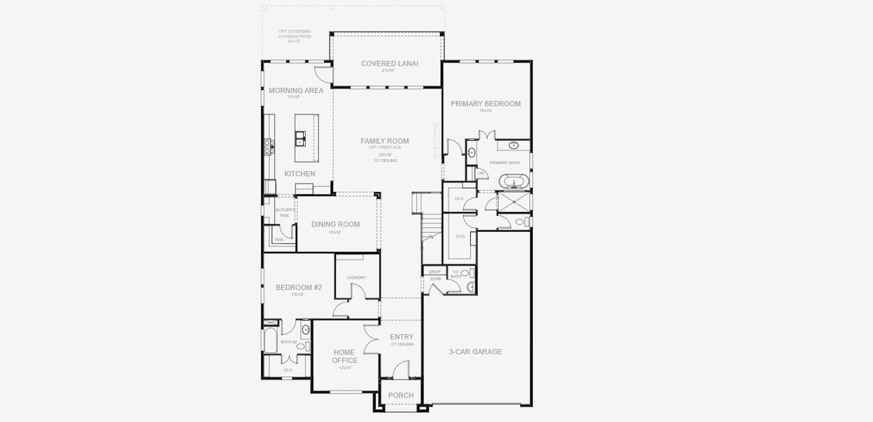 2D floor plan layout for the 3333J by Perry Homes in Hyland Trail, Green Cove Springs, FL (Image 3).