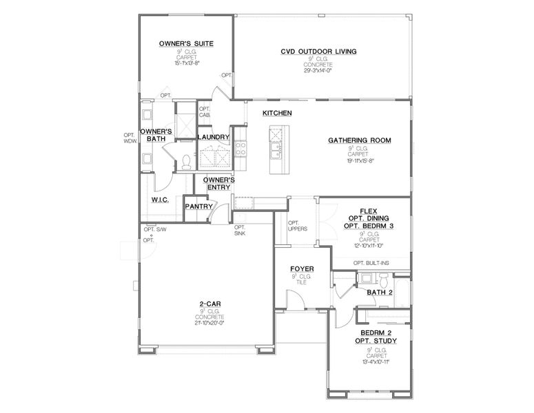 2D floor plan layout of this home in Meridian, Queen Creek, AZ (Image 3).