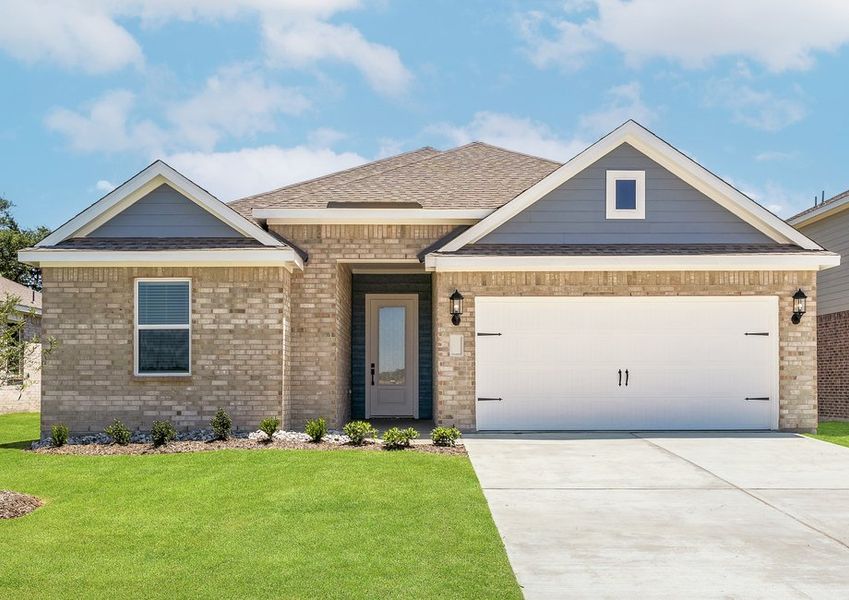 The one-story Reed floor plan has a brick exterior with siding accents.