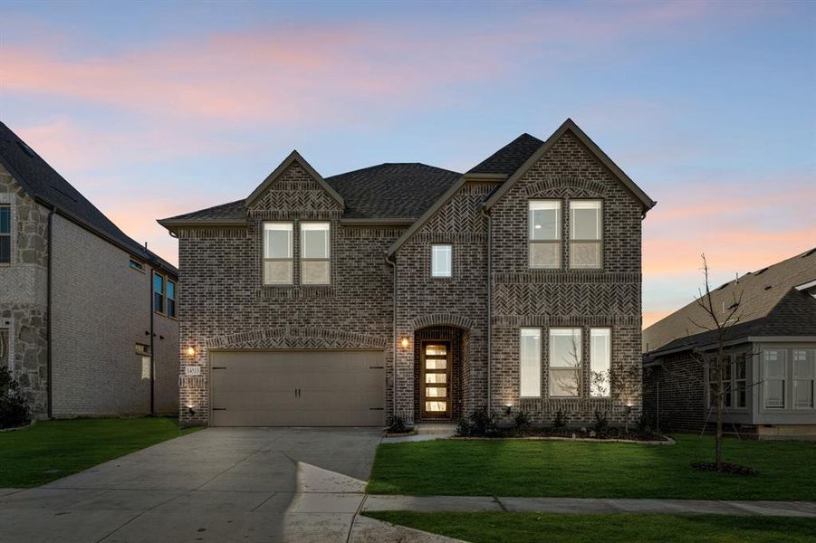 Front exterior of a new home in Creekview Meadows, Pilot Point, TX, highlighting curb appeal (Image 25).