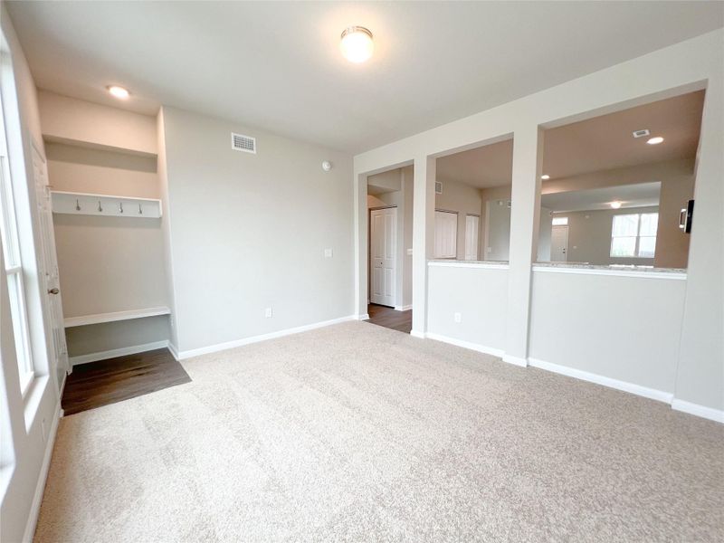 Unfurnished room with recessed lighting and carpet flooring