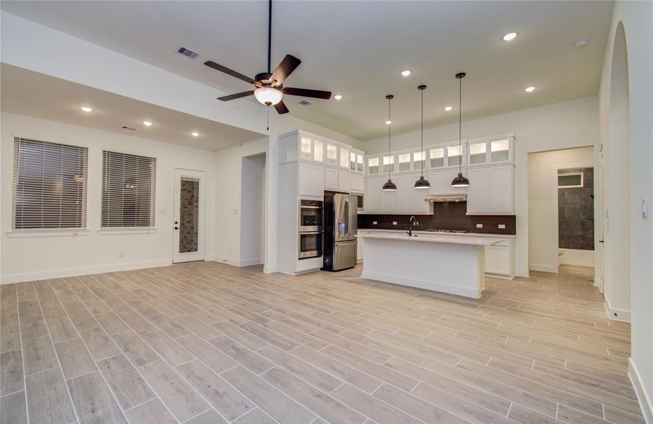 Kitchen open to living area