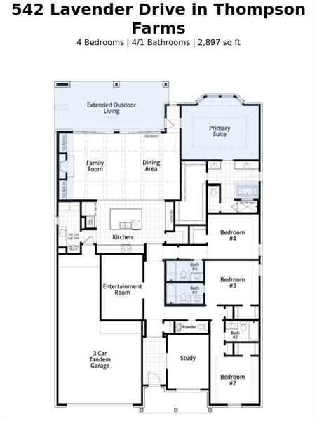 2D floor plan layout of this home in Thompson Farms: 60ft. lots, Van Alstyne, TX (Image 3). 2D floor plan layout of this home in Thompson Farms: 60ft. lots, Van Alstyne, TX (Image 3).