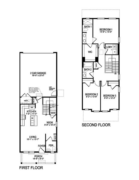 2D floor plan layout for the MELBOURNE by D.R. Horton in Villas at Vantage, Berthoud, CO (Image 3).