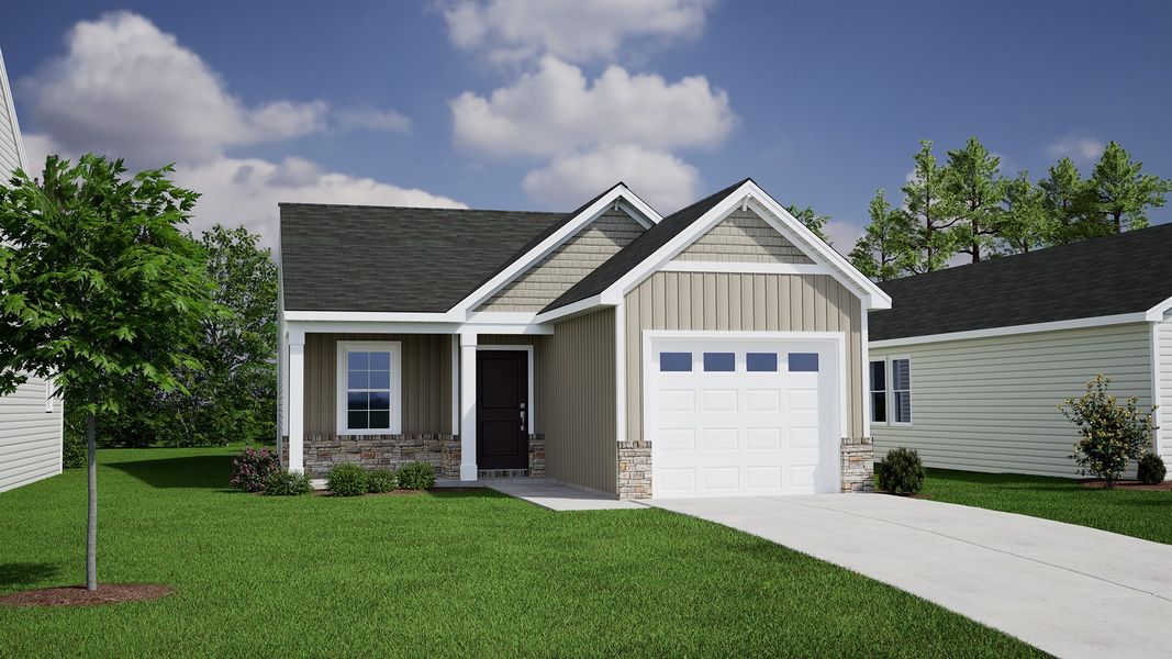 Representative exterior photo of a completed home built from the Allendale - Genesis Value Collection by Mungo Homes in Evergreen, Spartanburg, SC (Image 12). Representative exterior photo of a completed home built from the Allendale - Genesis Value Collection by Mungo Homes in Evergreen, Spartanburg, SC (Image 12).