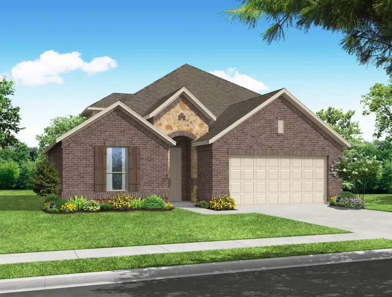 Representative exterior photo of a completed home built from the Newport by Impression Homes in Mercer Meadows, Royse City, TX (Image 6). Representative exterior photo of a completed home built from the Newport by Impression Homes in Mercer Meadows, Royse City, TX (Image 6).