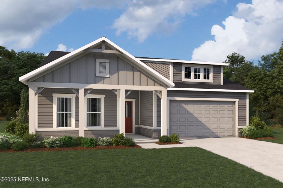 Front exterior of a new home in RiverTown - Cove, St. Johns, FL, highlighting curb appeal (Image 1).