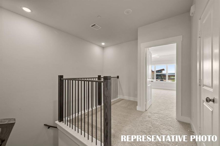 The loft space at the top of the stairs makes a perfect pocket office or reading nook.  REPRESENTATIVE PHOTO