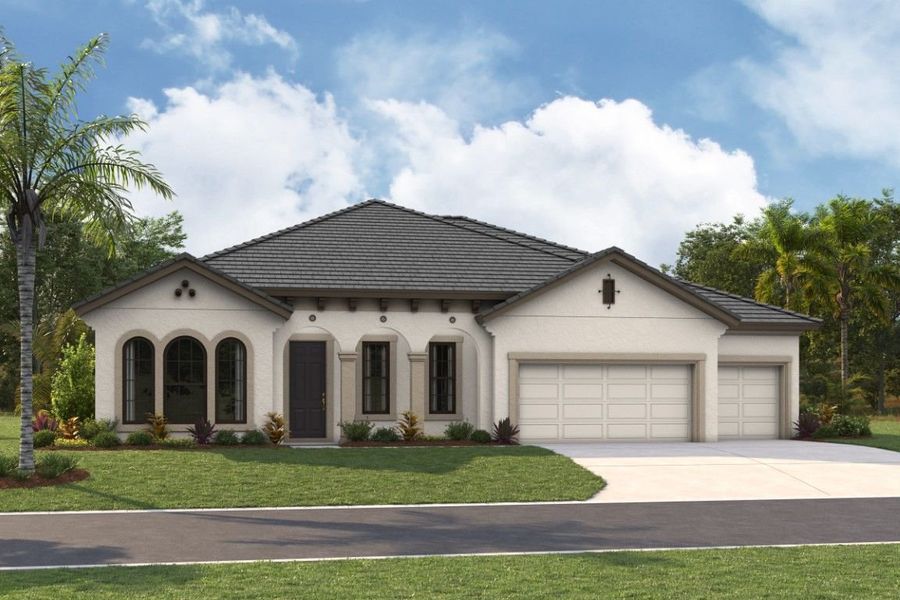 Representative exterior photo of a completed home built from the Key Largo by Homes by WestBay in Two Rivers, Zephyrhills, FL (Image 7).