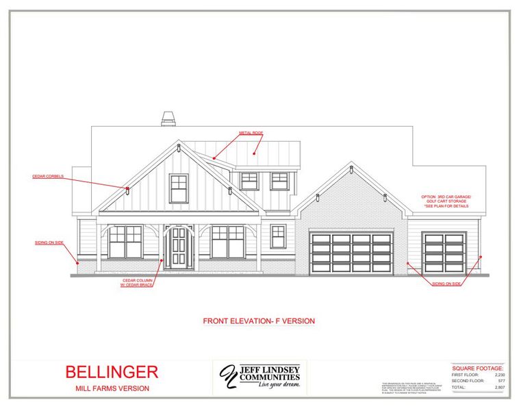 Representative rendering of the exterior for the Bellinger F by Jeff Lindsey Communities (Image 1).