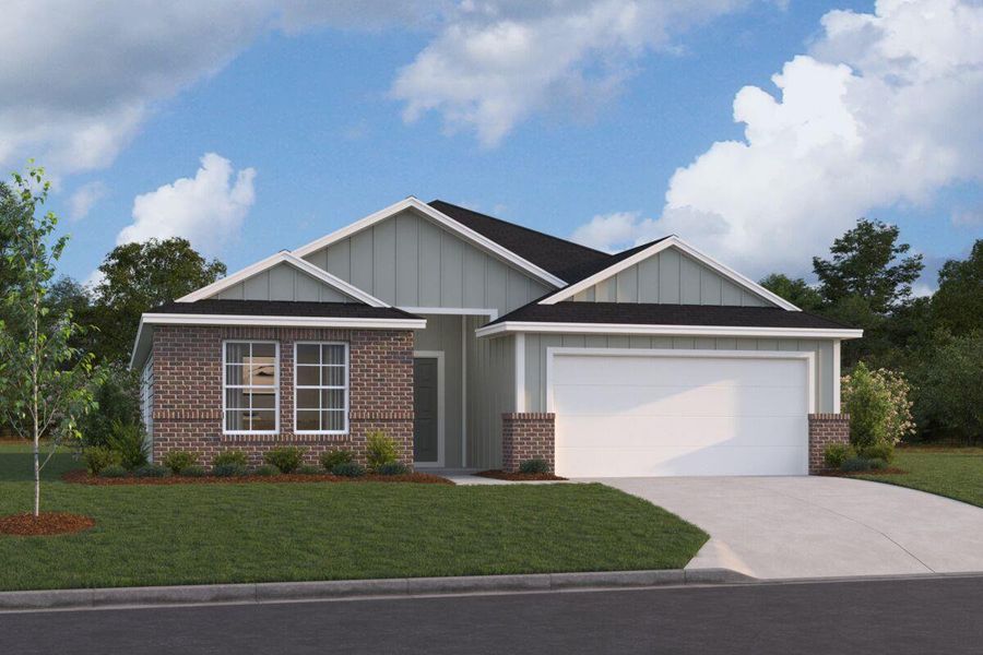 Front exterior of a new home in Marble Creek Crossing, Austin, TX, highlighting curb appeal (Image 1). Front exterior of a new home in Marble Creek Crossing, Austin, TX, highlighting curb appeal (Image 1).