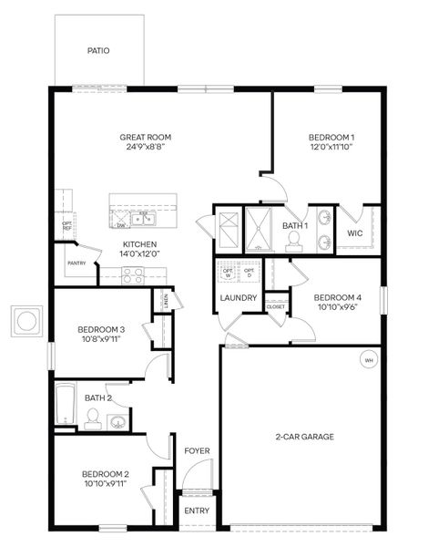 2D floor plan layout for the Freeport II by D.R. Horton in Poinciana Enclave, Poinciana, FL (Image 3).