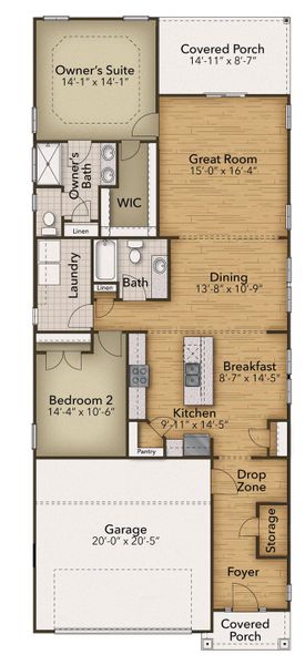 2D floor plan layout for the The Jasmine by Chesapeake Homes in Traditions at Carolina Forest, Myrtle Beach, SC (Image 4).