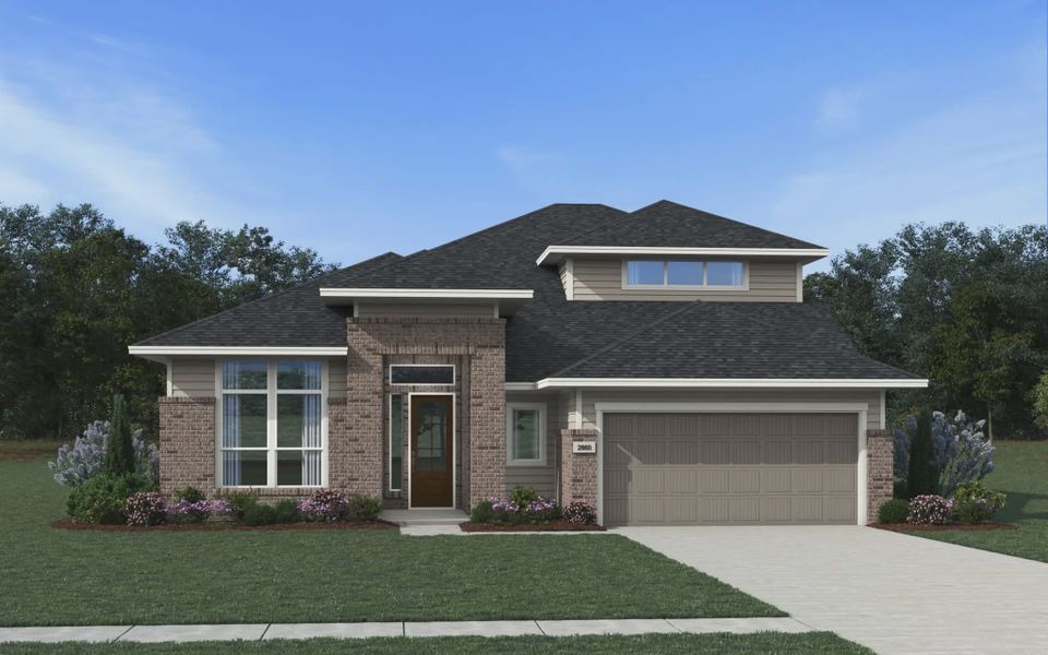 Representative exterior photo of a completed home built from the Bloomington by Chesmar Homes in Buffalo Crossing, Rosenberg, TX (Image 8). Representative exterior photo of a completed home built from the Bloomington by Chesmar Homes in Buffalo Crossing, Rosenberg, TX (Image 8).