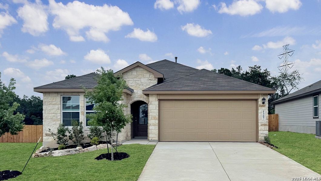 Front exterior of a new home in Brookstone Creek, San Antonio, TX, highlighting curb appeal (Image 2).
