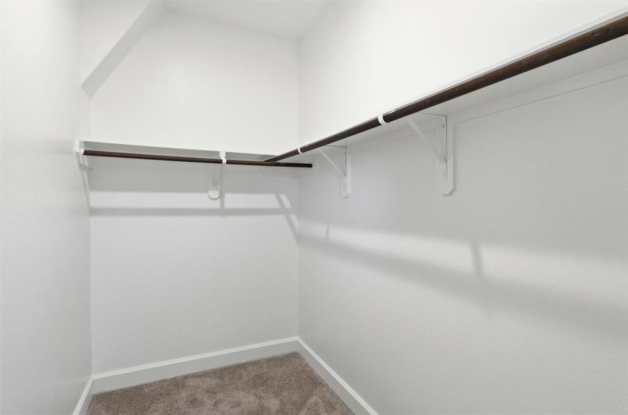 A generous walk-in closet provides excellent storage with convenient hanging space and room to keep clothing, shoes, and accessories neatly organized.