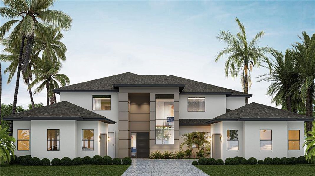 Front exterior of a new home in Bella Collina, Montverde, FL, highlighting curb appeal (Image 2).
