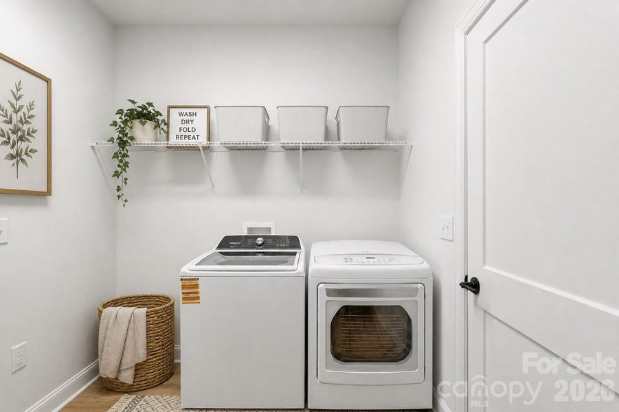 Convenient main-level laundry room located just off the kitchen with thoughtful access to the master walk-in closet for everyday ease.