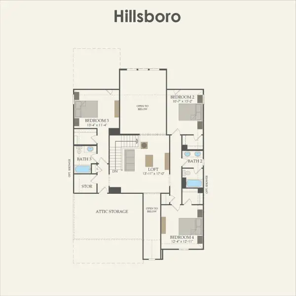 2D floor plan layout for the Hillsboro by Pulte Homes in Spring Branch Preserve, Montgomery, TX (Image 3).