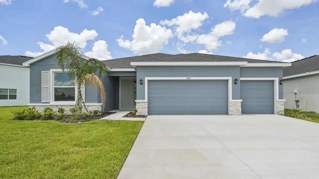 Representative exterior photo of a completed home built from the Hawthorne by D.R. Horton in Oakfield Trails, Parrish, FL (Image 1). Representative exterior photo of a completed home built from the Hawthorne by D.R. Horton in Oakfield Trails, Parrish, FL (Image 1).