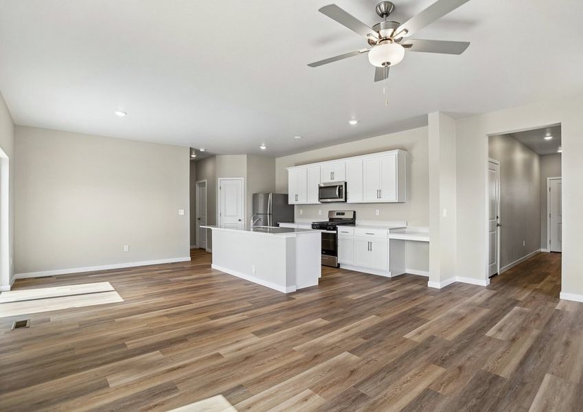 The family room is open to the kitchen.