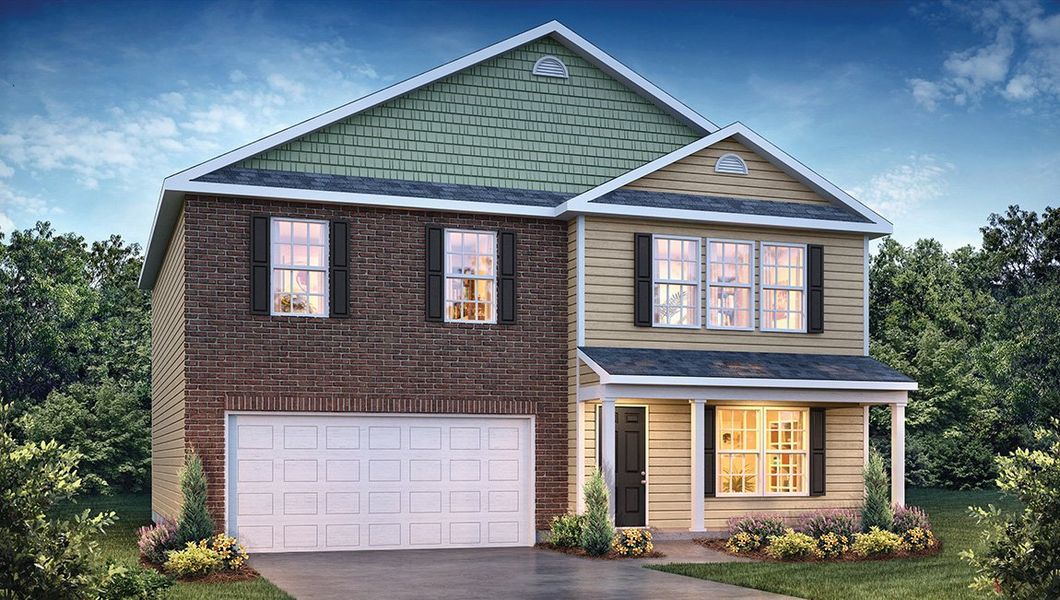 Front exterior of a new home in Foxtail, Yadkinville, NC, highlighting curb appeal (Image 1). Front exterior of a new home in Foxtail, Yadkinville, NC, highlighting curb appeal (Image 1).