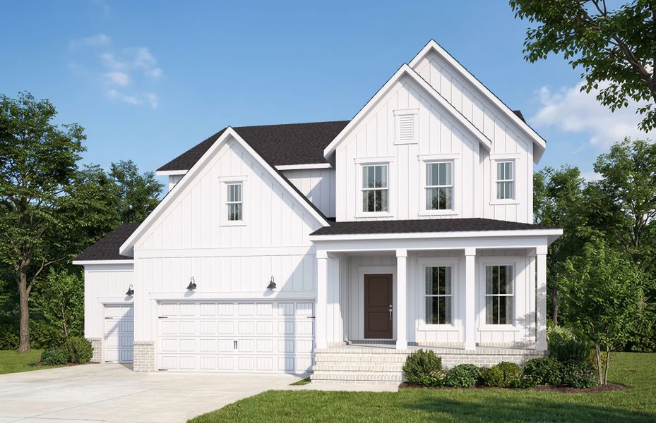 Front exterior of a new home in Everbrook, Angier, NC, highlighting curb appeal (Image 20). Front exterior of a new home in Everbrook, Angier, NC, highlighting curb appeal (Image 20).