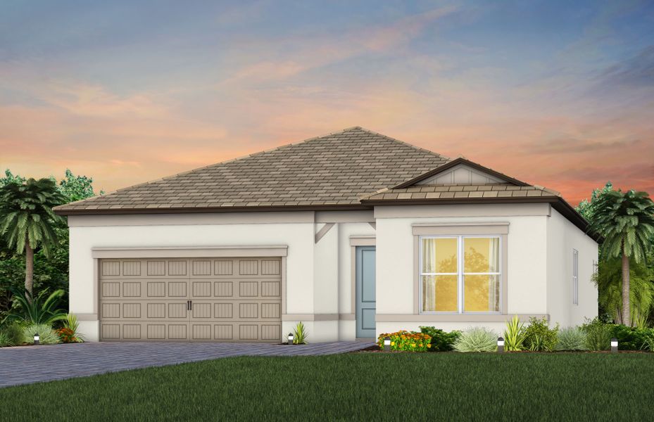 Representative exterior photo of a completed home built from the Prestige by Del Webb in Del Webb Explore North River Ranch, Parrish, FL (Image 2). Representative exterior photo of a completed home built from the Prestige by Del Webb in Del Webb Explore North River Ranch, Parrish, FL (Image 2).