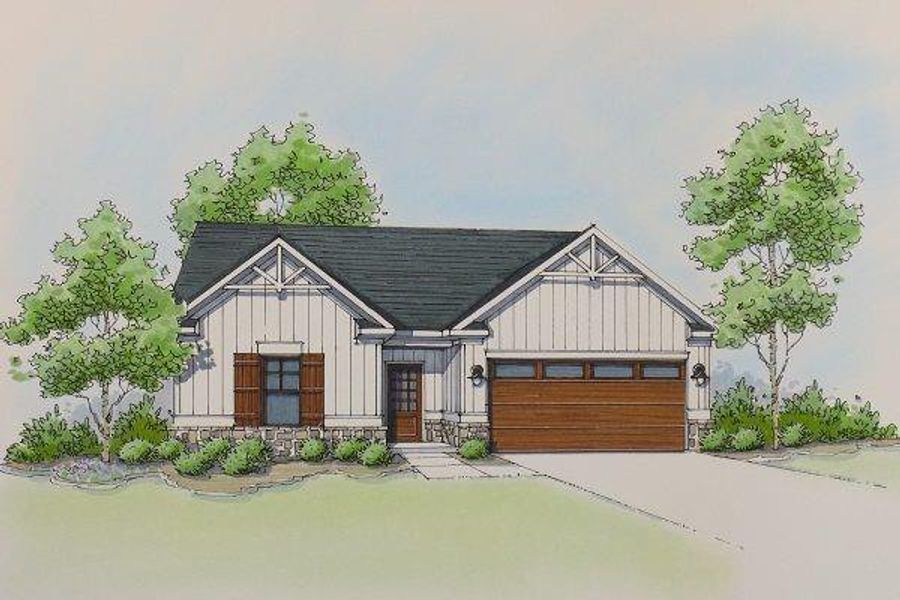 Exterior rendering of this home design in Meadow Pines, Dallas, GA (Image 3). Exterior rendering of this home design in Meadow Pines, Dallas, GA (Image 3).