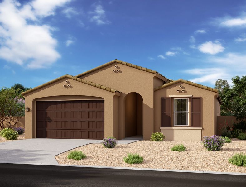 Front exterior of a home in the Aurora II at Eastmark community, located in Mesa, AZ (Image 4). Front exterior of a home in the Aurora II at Eastmark community, located in Mesa, AZ (Image 4).