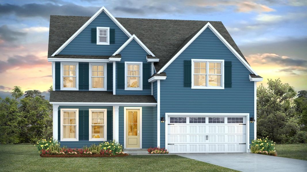 Front exterior of a new home in Cedar Hill Landing, Navassa, NC, highlighting curb appeal (Image 1). Front exterior of a new home in Cedar Hill Landing, Navassa, NC, highlighting curb appeal (Image 1).