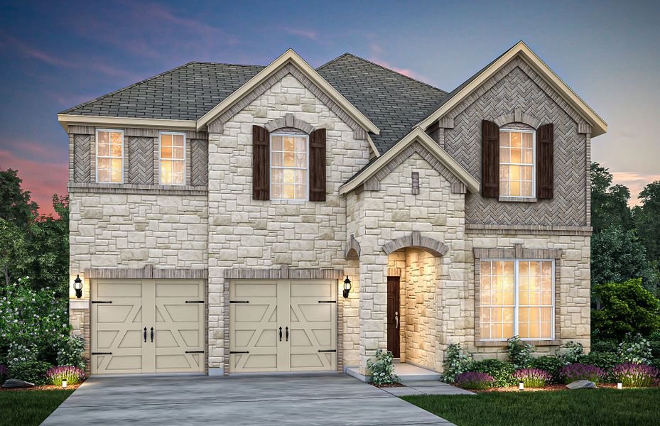 The San Marcos, a 2-story new construction home with shutters, shown with Home Exterior D