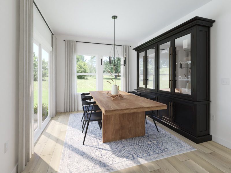 The open-concept floorplan allows for an easy flow between the kitchen and dining areas.