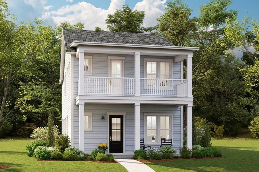 Front exterior of a new home in Heron's Walk at Summers Corner: Row Collection, Summerville, SC, highlighting curb appeal (Image 1).