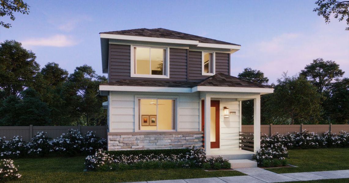 Representative exterior photo of a completed home built from the 1 by Risewell Homes in Woodrose at Painted Prairie, Aurora, CO (Image 2). Representative exterior photo of a completed home built from the 1 by Risewell Homes in Woodrose at Painted Prairie, Aurora, CO (Image 2).