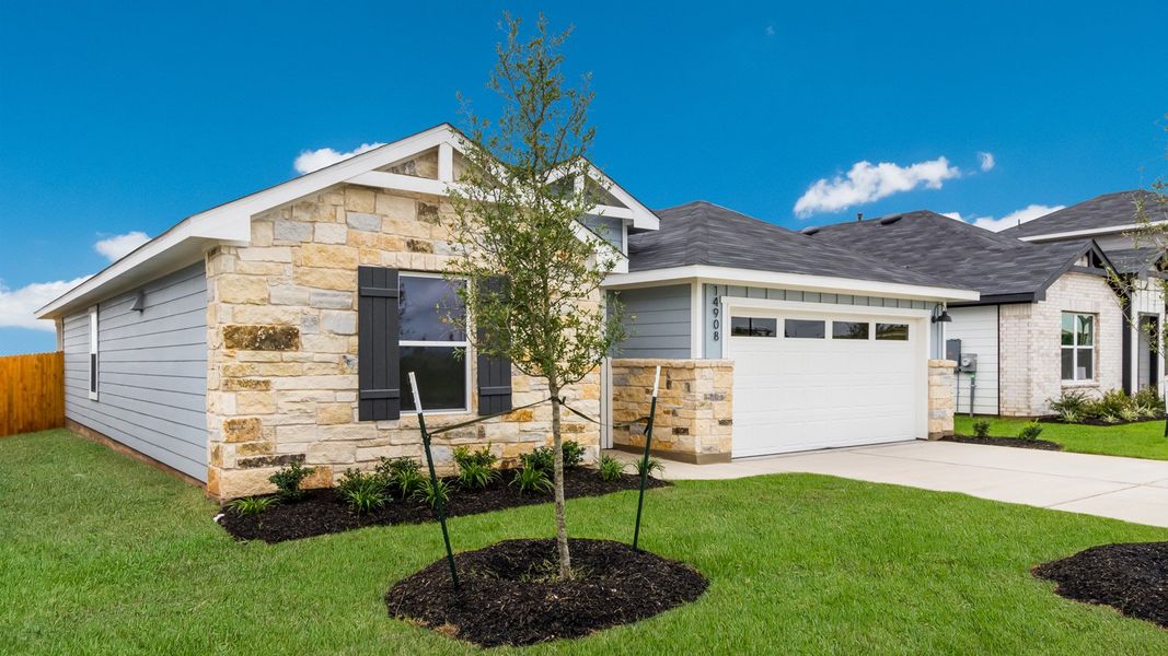 Representative exterior photo of a completed home built from the The Elgin by D.R. Horton in Monarch Ranch, Manor, TX (Image 13). Representative exterior photo of a completed home built from the The Elgin by D.R. Horton in Monarch Ranch, Manor, TX (Image 13).