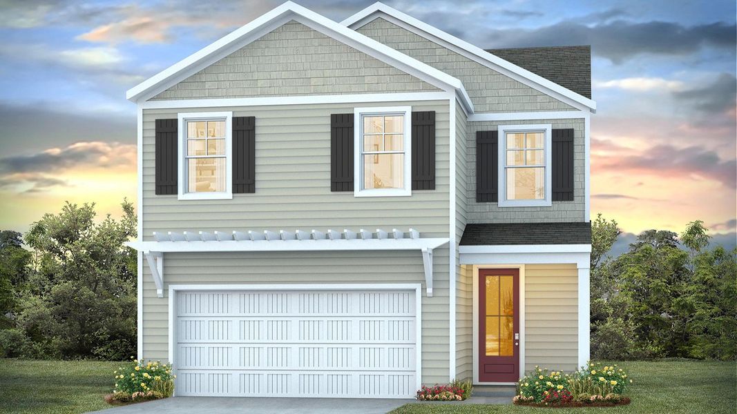 Front exterior of a new home in The Pines at Blake Farm, Wilmington, NC, highlighting curb appeal (Image 1).