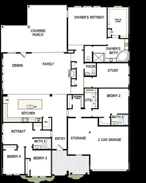2D floor plan layout of this home in South Pointe Manor Series, Mansfield, TX (Image 3). 2D floor plan layout of this home in South Pointe Manor Series, Mansfield, TX (Image 3).